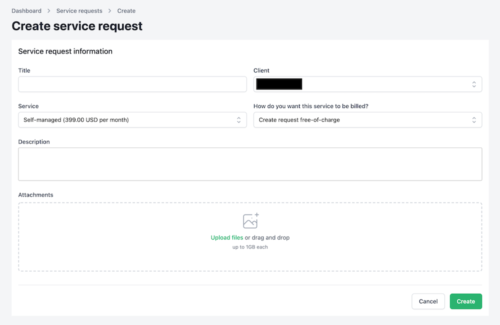 manyrequests create customer portal intake client service form