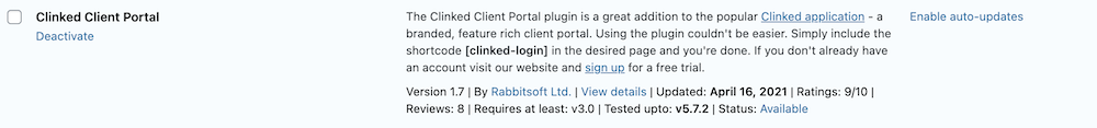 clinked client portal plugins wordpress simple shortcode